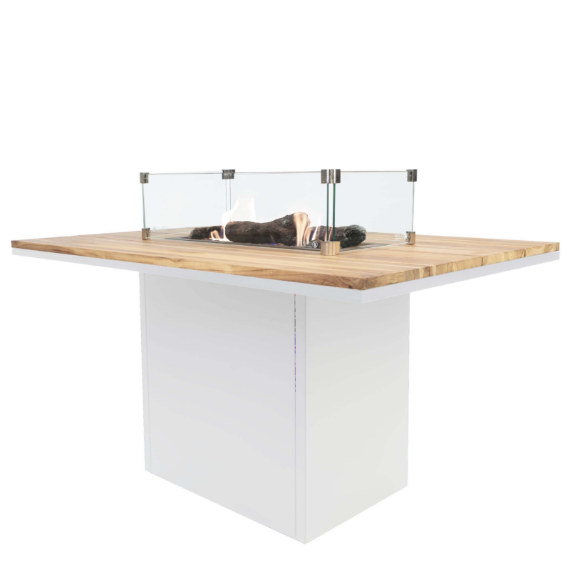 Krbový plynový stůl Cosiloft 120 vysoký jídelní stůl bílý rám / deska teak (neobsahuje sklo) COSI