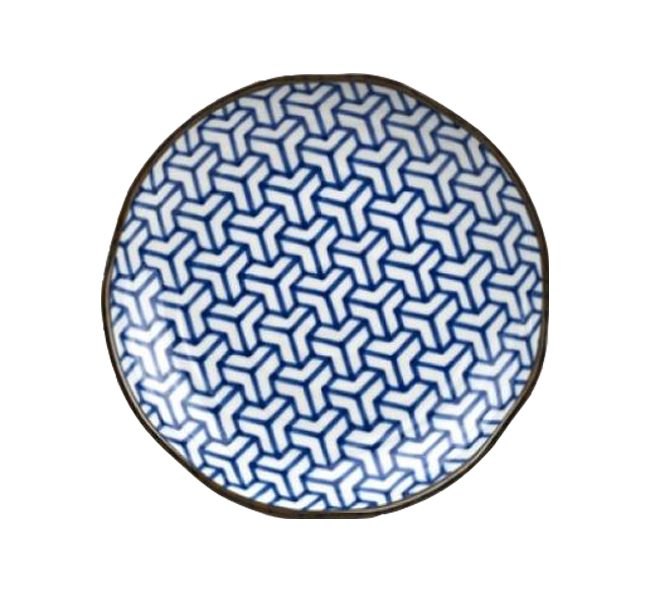 Made in Japan Mělký talíř Herringbone Indigo Ikat 23 cm