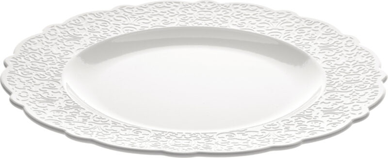 ALESSI Snídaňový talíř z bílého porcelánu s reliéfem 16 cm